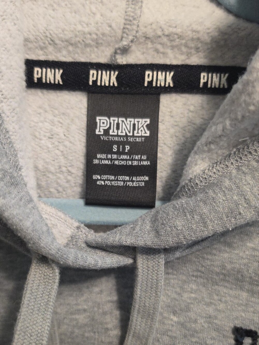 Victoria's Secret PINK Gray Hoodie with Black Logo Trim - Picture 4 of 4